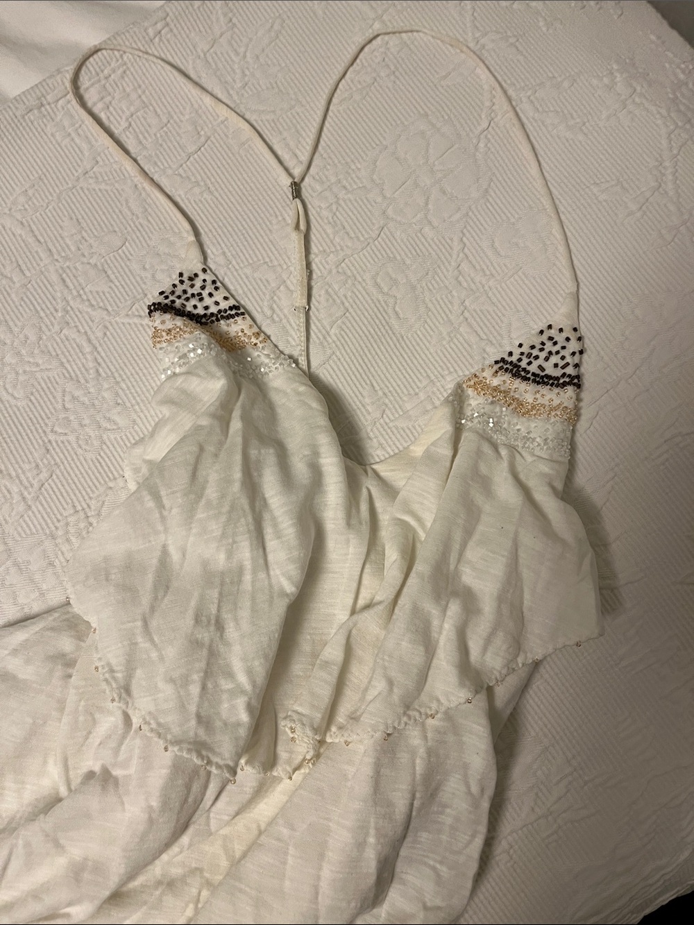 Womens Ivory Embellished Lace-Trim Tank